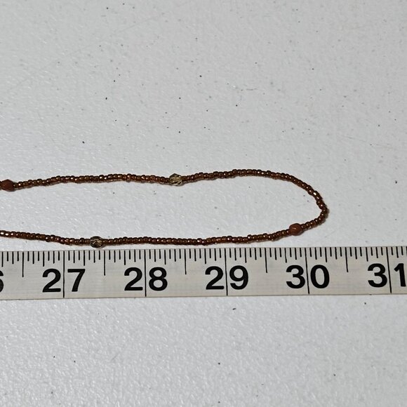 Handcrafted Boho Beaded Necklace Brown Gold Beads Minimalist Fashion Jewelry - Picture 5 of 5